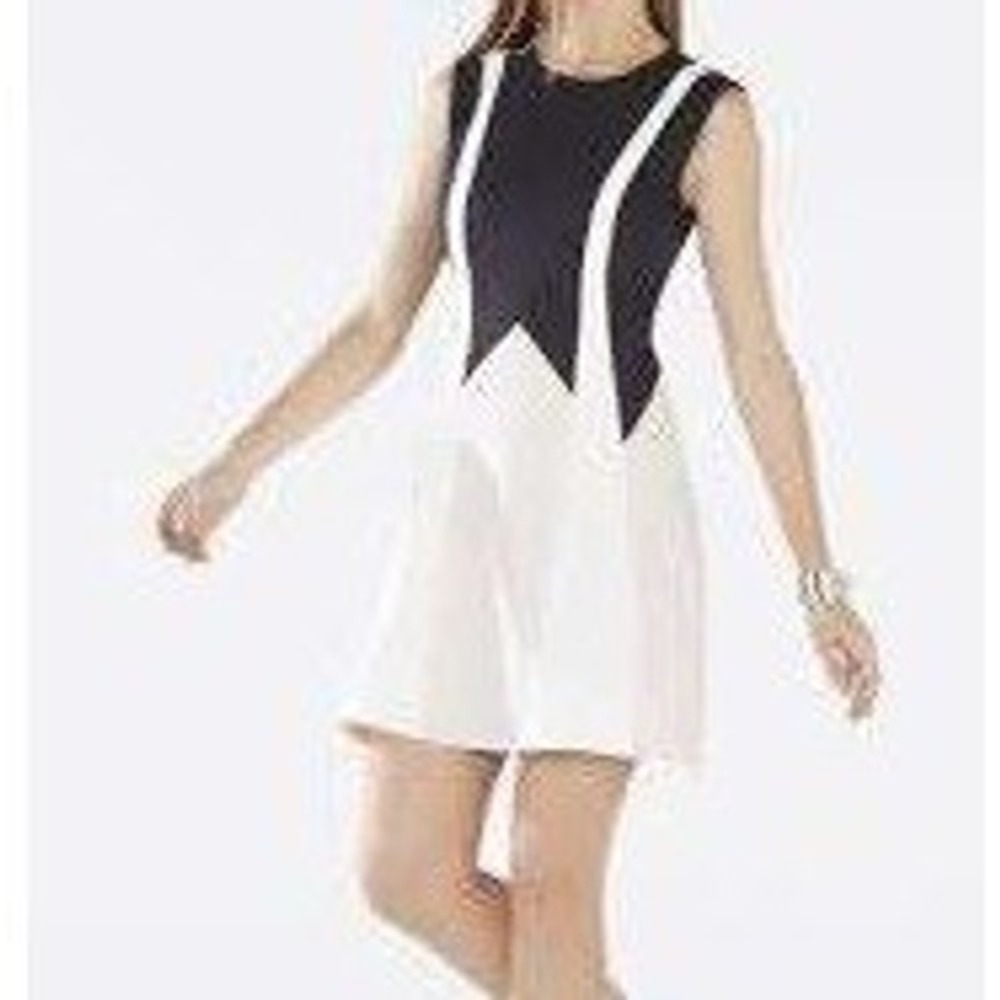 BCBGMAXAZRIA Colorblock Dress Womens 4 Black White Flare